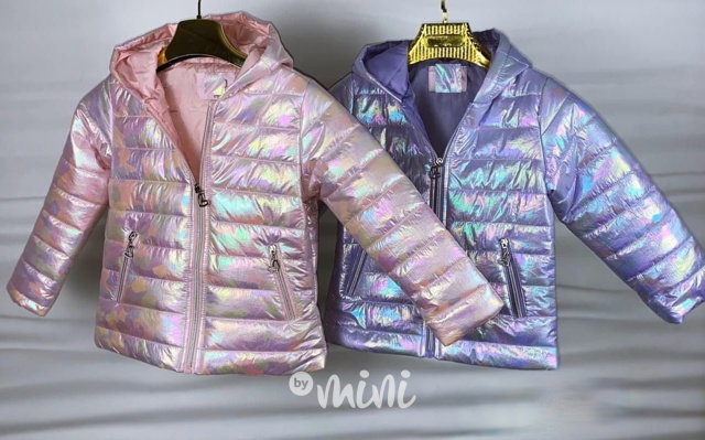 Metalická přechodová bunda lila silver