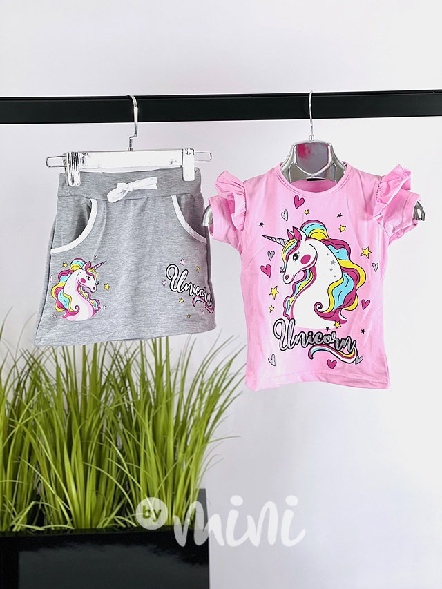 Unicorn bavlněný letní set pink/grey