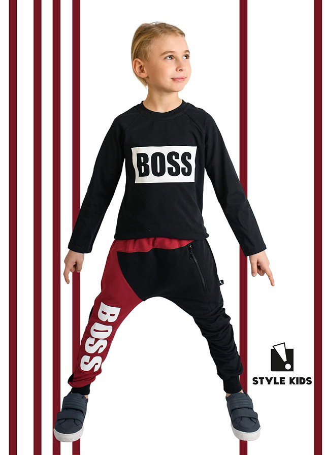 BOSS baggy tepláky black/bordo