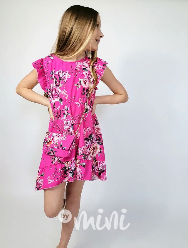 Letní květované šaty s kabelkou malinové