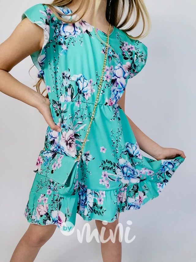 Letní květované šaty s kabelkou mint