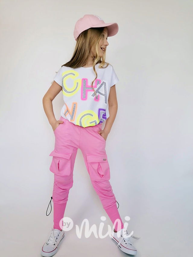 Růžové dívčí kapsáče s širokým nápletem