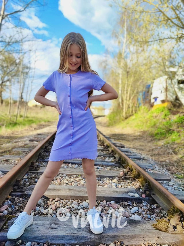 Midi šaty s knoflíčky lila