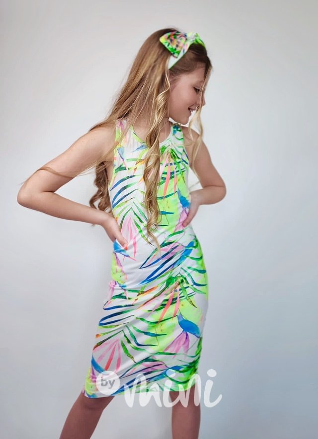 Letní neon tropic šaty s čelenkou