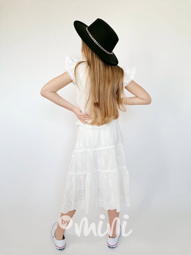Bílá boho midi sukně z madeiry