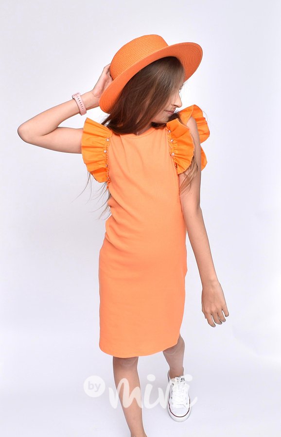 Oranž midi šaty s ozdobným řasením