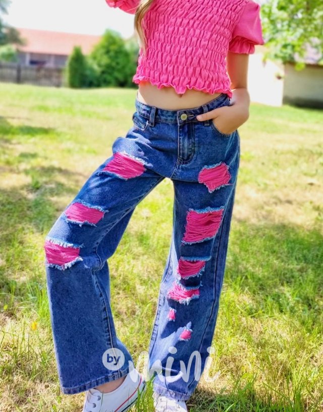 Ripped pink dívčí jeans