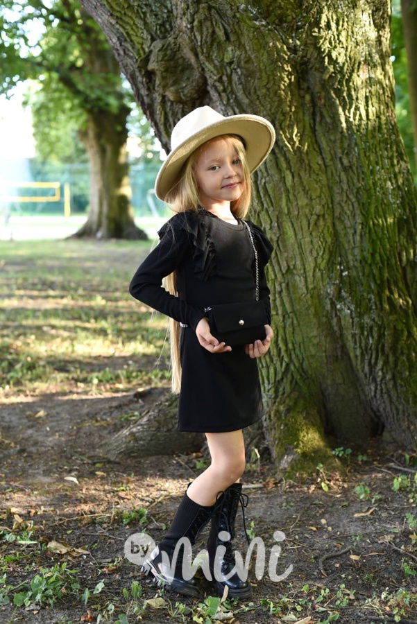 Žebrované stretch šaty s kabelkou černé