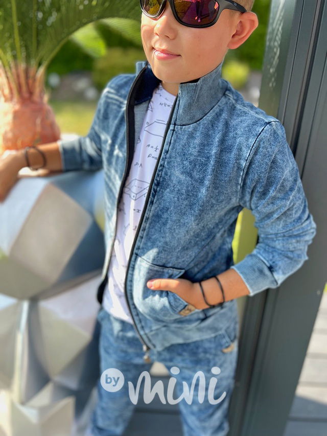 Acid wash denim mikina blue