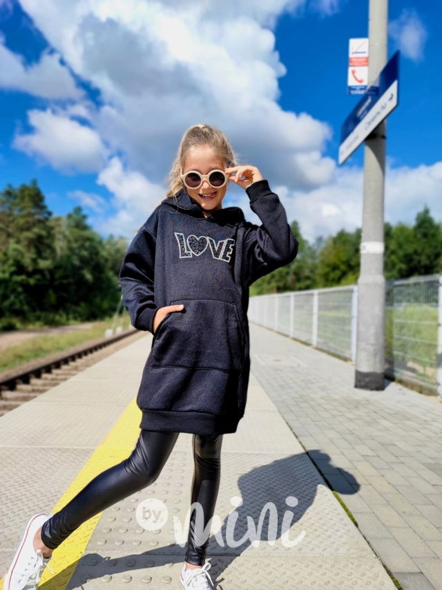 LOVE flísové mikinové hoodie šaty černé