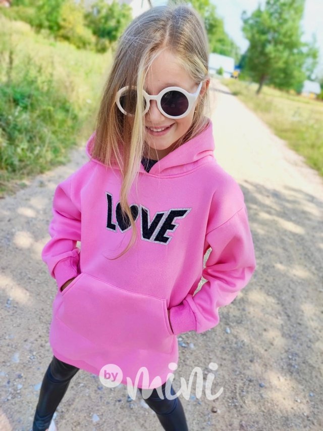 LOVE flísové mikinové hoodie šaty růžové