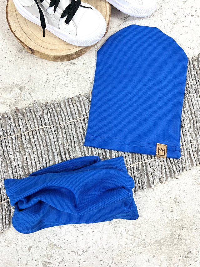 Žebrovaná houmles čepka s nákrčníkem - royal blue