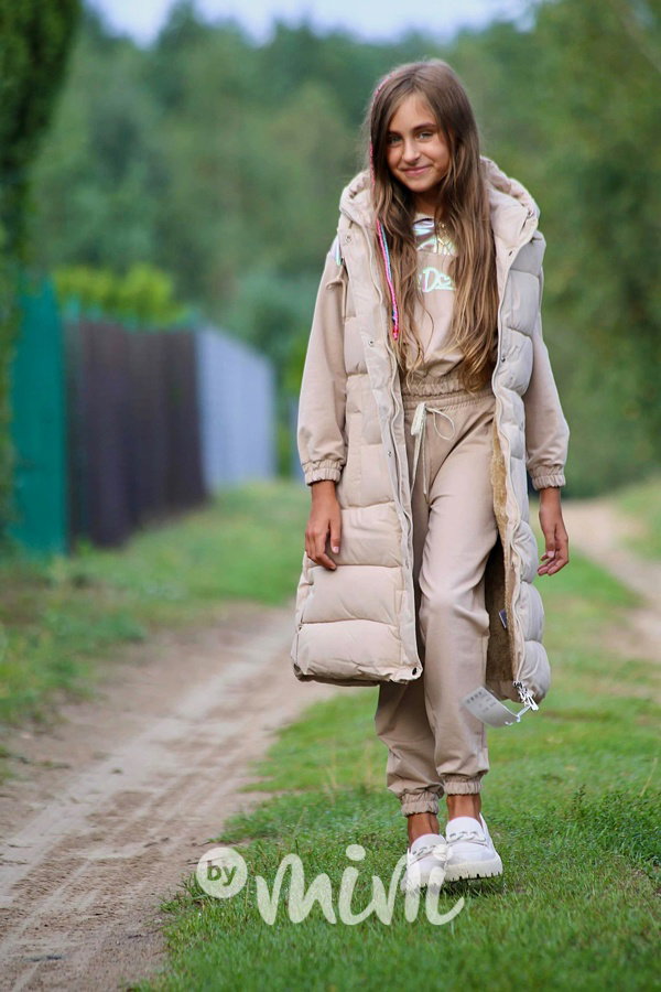 Zimní ultra long vesta beige