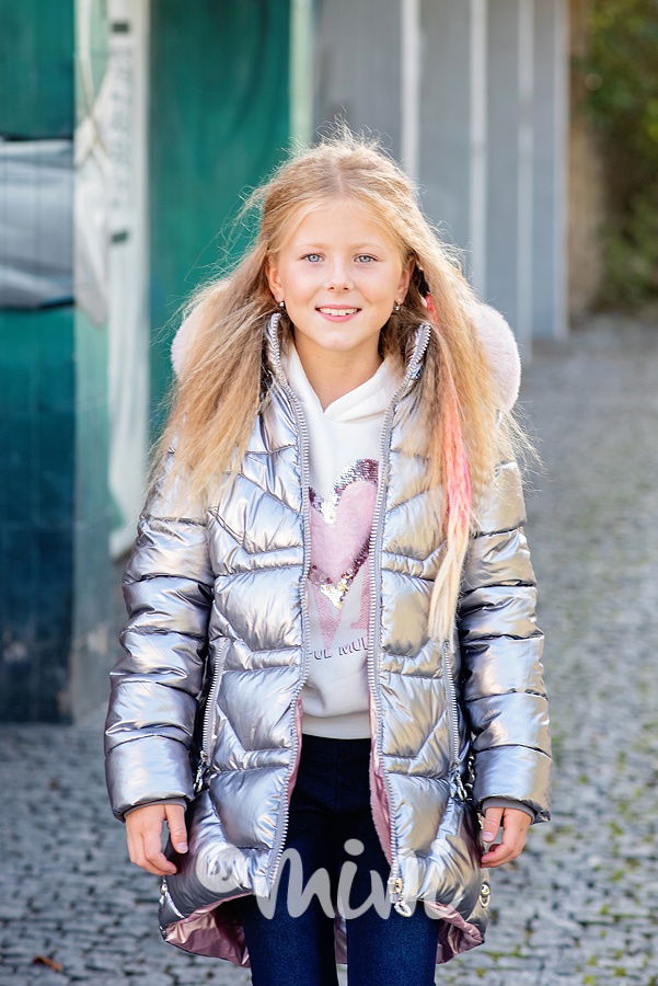 Zimní metalický kabát silver/pink