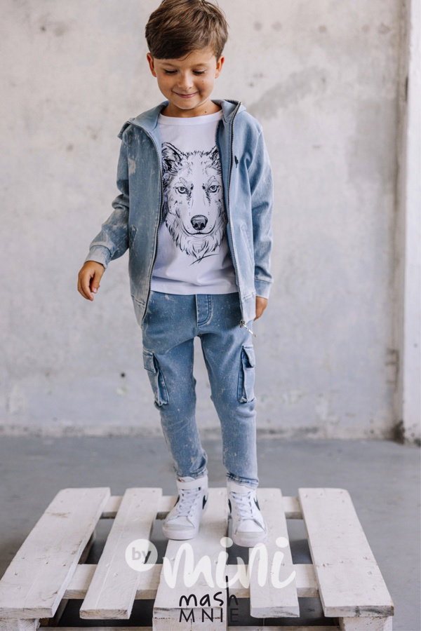 Mash Mnie WOLF acid wash blue mikina