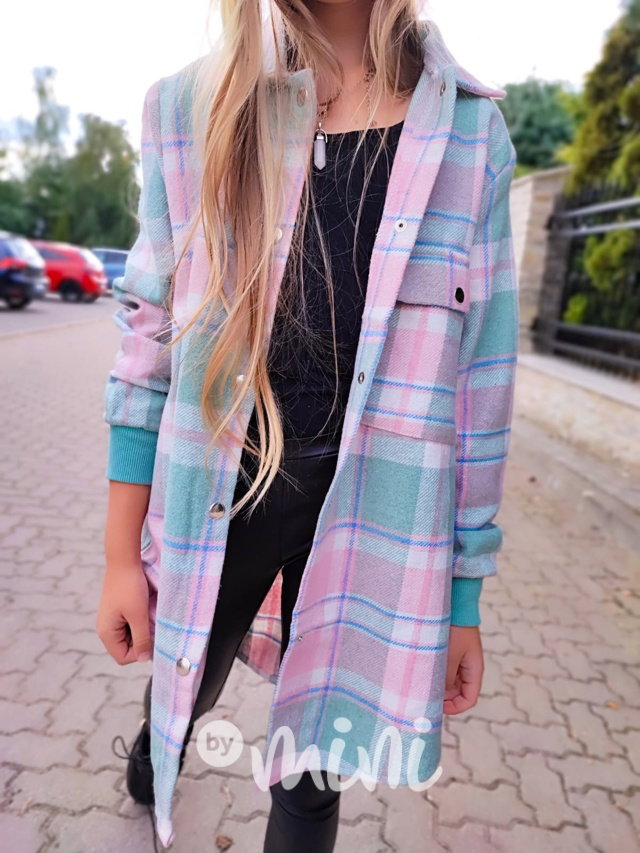 Dlouhá flauš košile pink karo