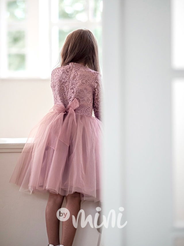 Princess krajkové šaty s maxi tylovou sukní pudder pink