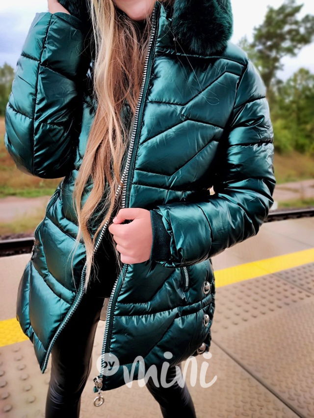 Zimní metalický kabát smaragd