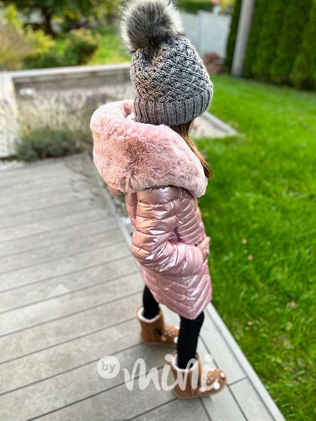 Zimní kabát s kožíškem pearl pink