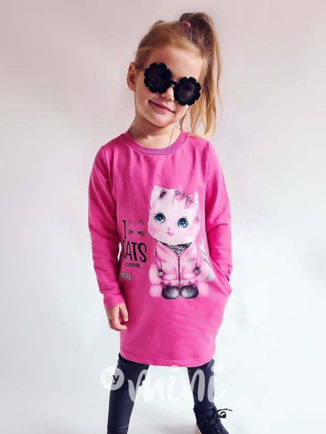 LOVE CATS asymetrická tunika malinová