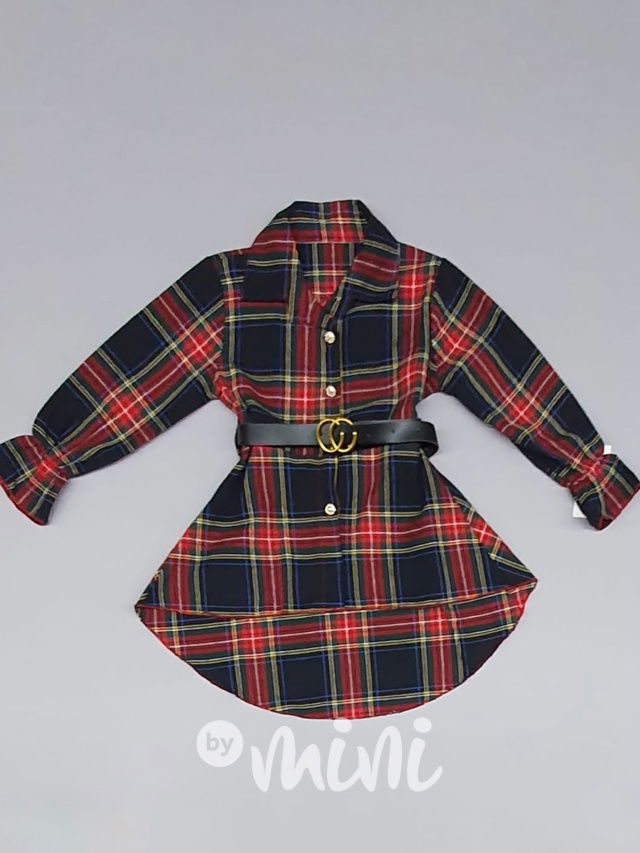 Karo asymetrická košilová tunika s páskem