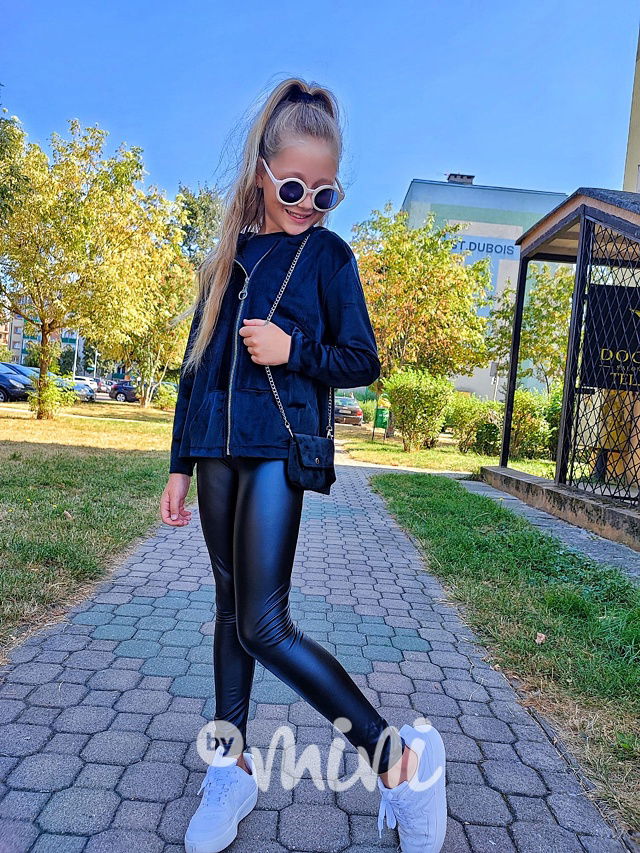 Velurová long mikina s kabelkou černá