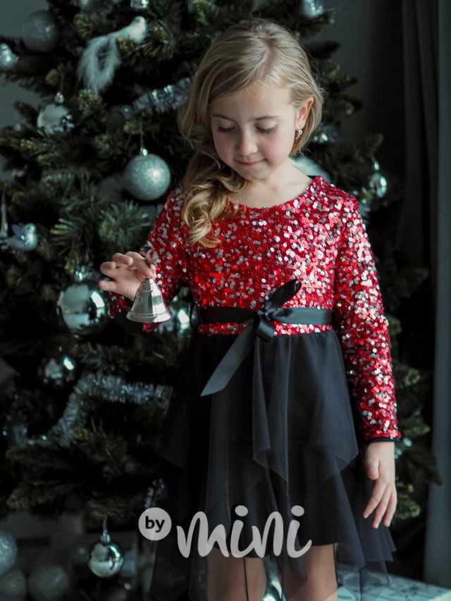 Metallic red flitr šaty s tylem