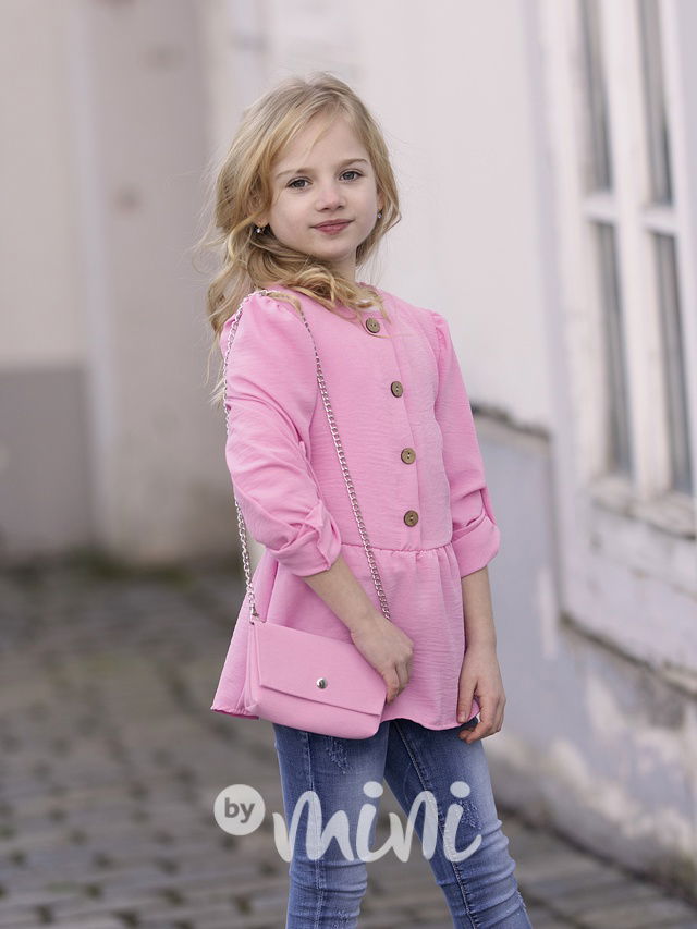 Mašličková košilová tunika s kabelkou pink