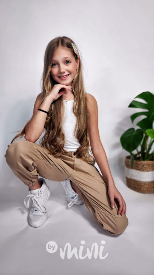 Cargo kapsáčové kalhoty s řetízkem béžové