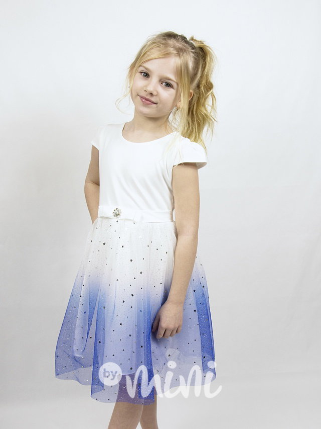 Společenské ombre šaty s hvězdičkami white/blue