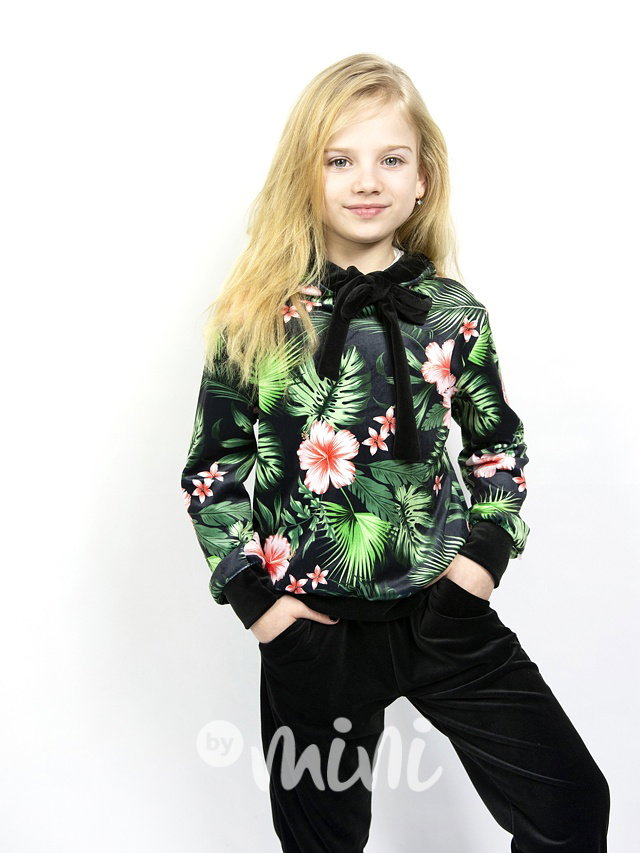 Velurová soft souprava FLOWER black