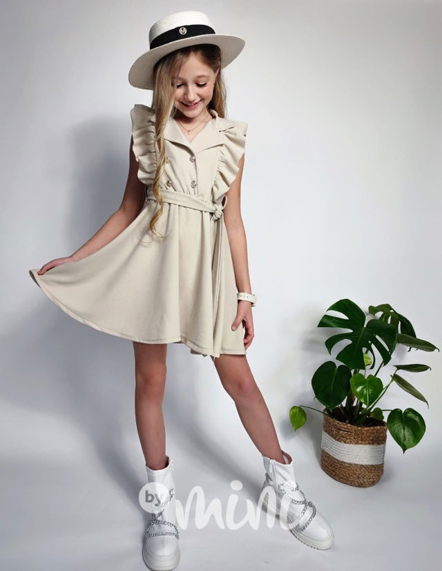 Frill šaty s páskem latté