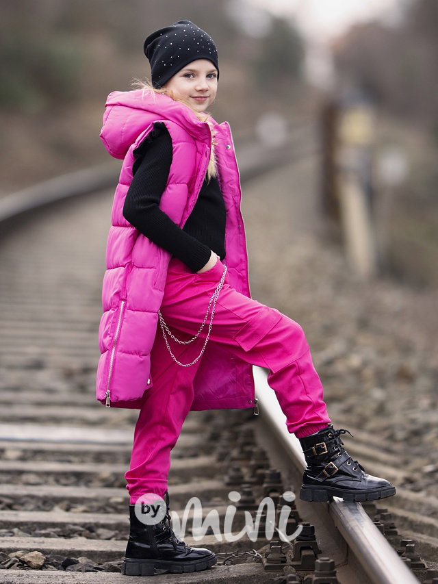 Cargo kapsáčové kalhoty s řetízkem malinové