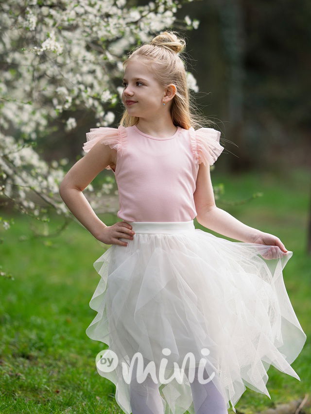 MIDI tylová dívčí sukně bílá