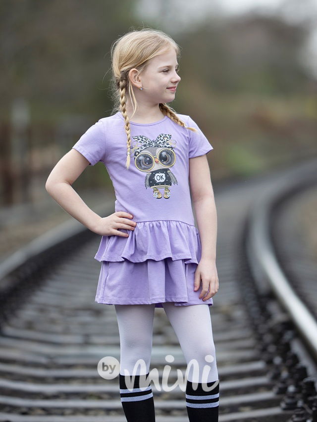 Bavlněné šaty sovička lila