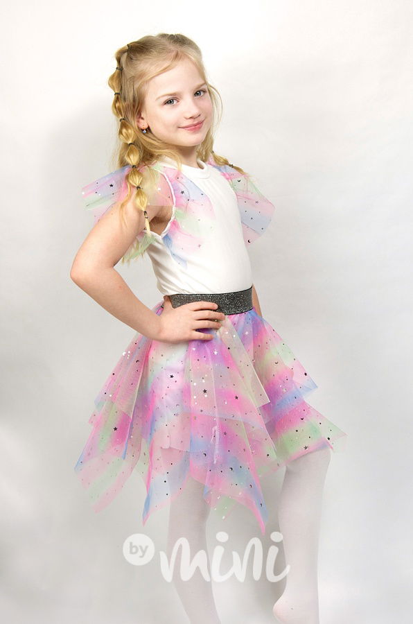 Duhová tylová sukně s hvězdičkami