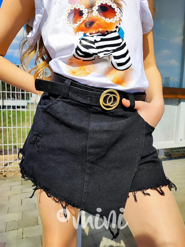 Černé ripped jeans sukňokraťasy s páskem