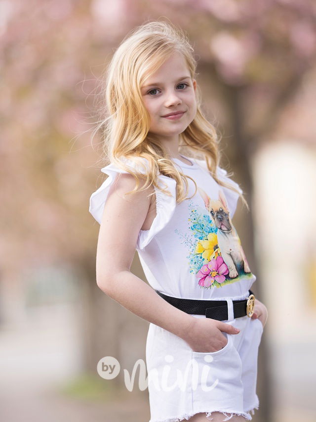 Stretch jeans kraťasy s páskem bílé