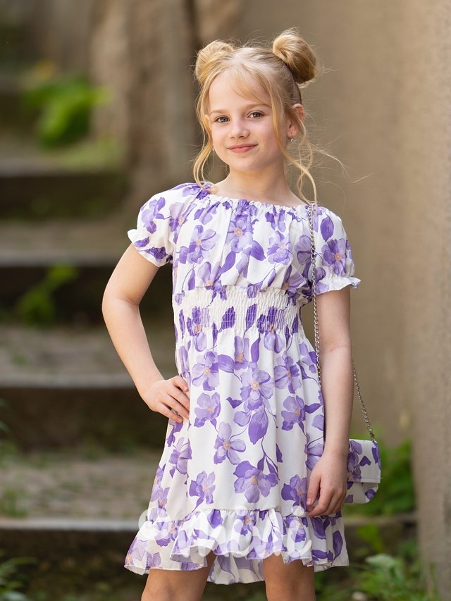 Lila blossom šaty s kabelkou