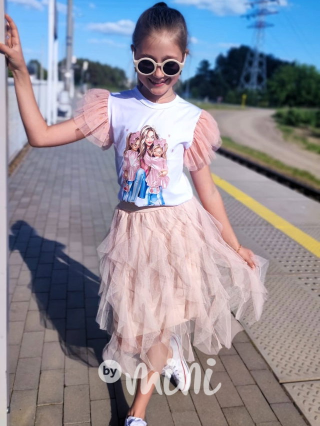 MIDI tylová dívčí sukně light pink