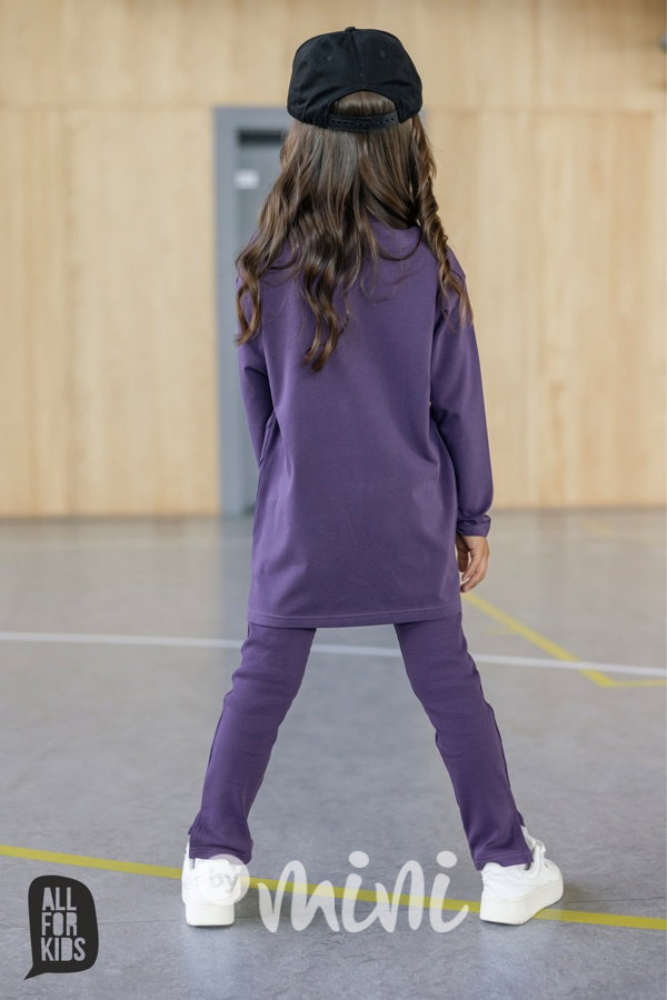 Žebrované legíny s rozparkem lila