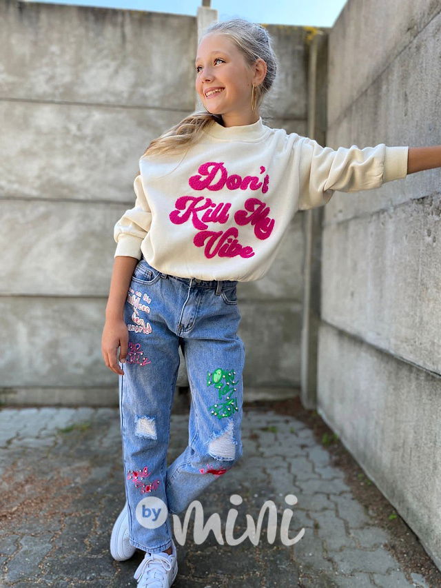 Jeansy s printem a kamínky