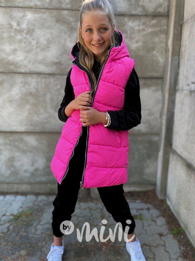 Oboustranná long vesta pink/black