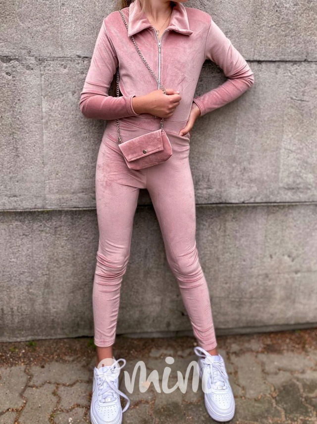 Velurový overal s kabelkou pink
