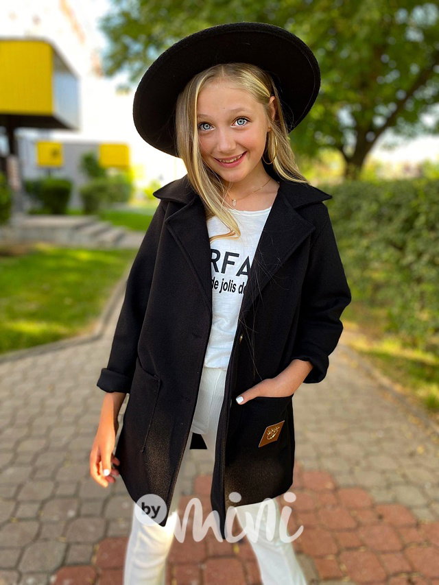 Flaušový kabát černý