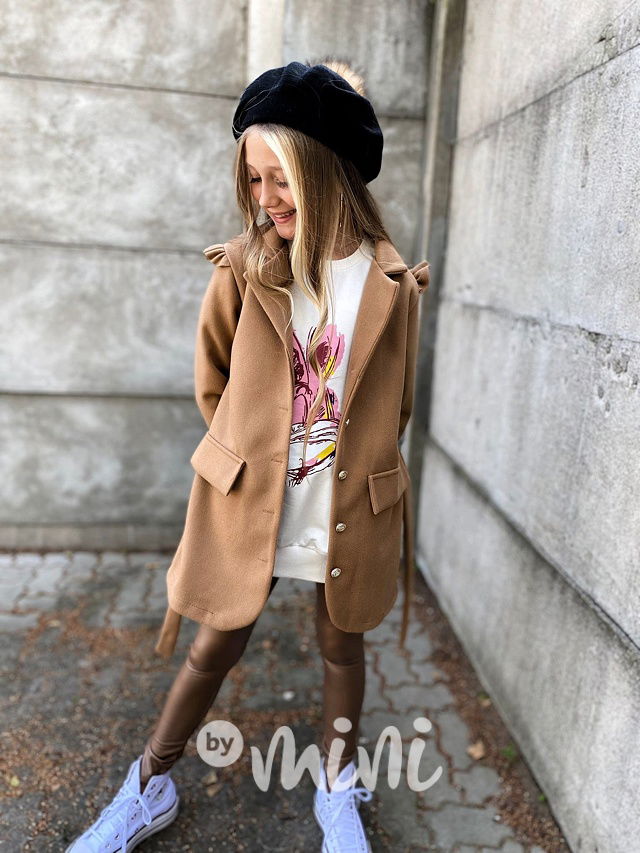 Flaušový kabát s řasením beige