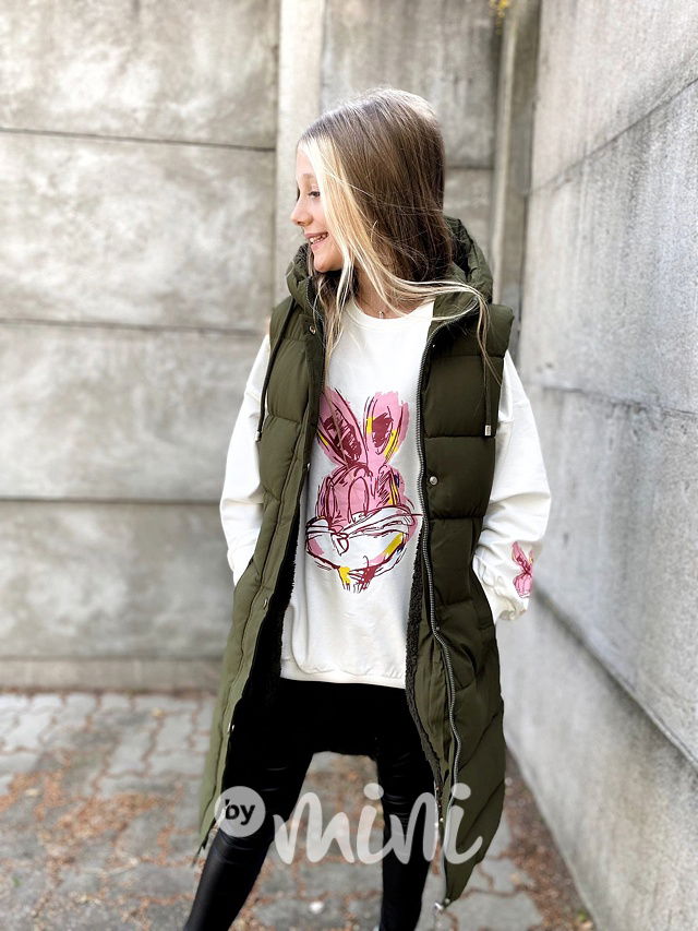 Long khaki vesta s kožíškem uvnitř