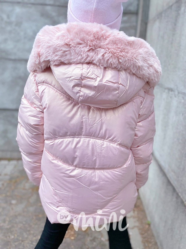 Zimní metalická long bunda pink