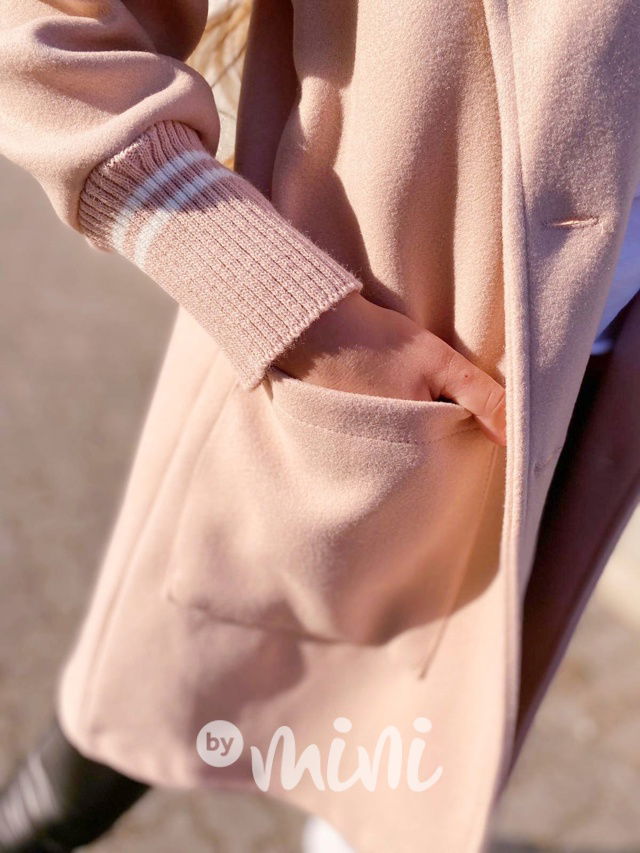 Flaušový kabát s náplety pink