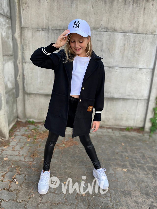 Flaušový kabát s náplety black